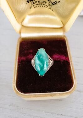 Vintage Sterling Silver Filigree Peking Glass Pinky Ring